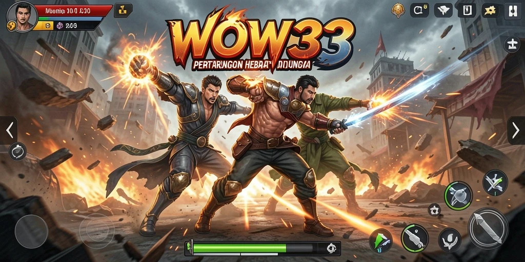 Screenshot dari gameplay WOW33 menampilkan aksi pertarungan yang intens.